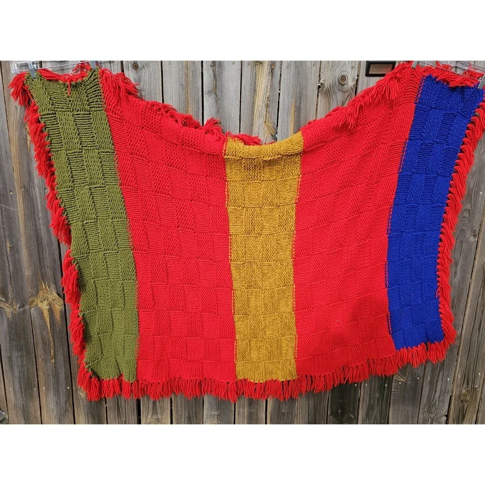 Vintage Large Colorful Crocheted Afghan Blanket Throw 67x43 Grannycore